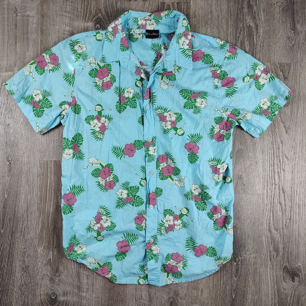 Rick and Morty L Adult Swim Cartoon Network Aloha Button‎ Up Men's Short Sleeve